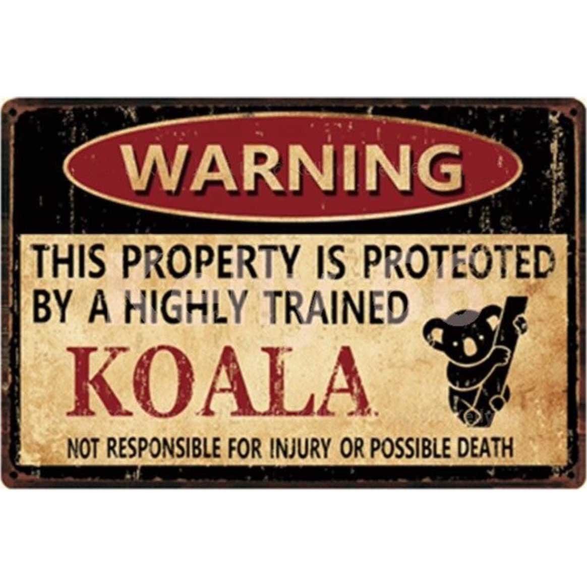 A2844 メタル サイン 金属 製 ブリキ 看板 プレート 店 野生 動物 珍獣 出没 注意 警告 危険 防犯 ペット コアラ【4562】拍卖