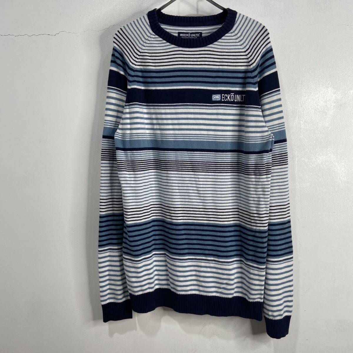 送料無料☆ECKO UNLTD☆エコーアンリミテッド☆ボーダー柄コットンセーター☆XL拍卖