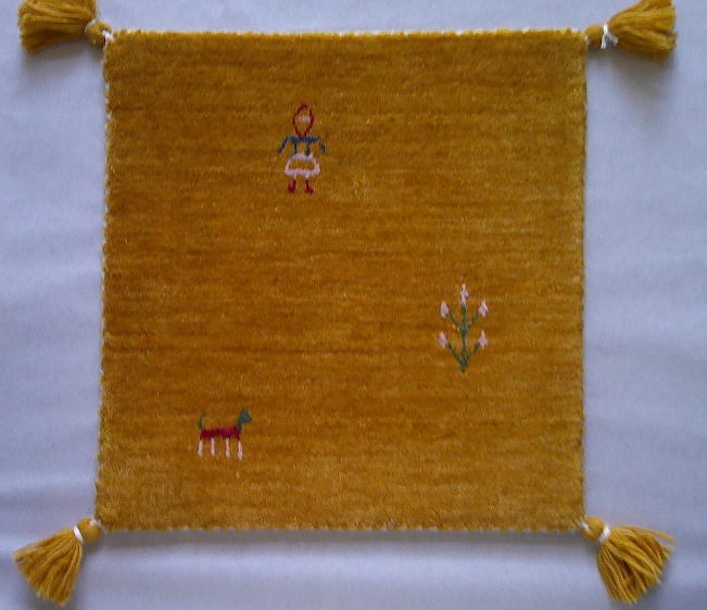 手織りのギャッベ マット インドギャベ40×40cmタッセル付 ゴールド拍卖