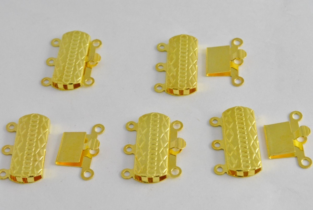 クラスプ 留め金 3連 ゴールド 5個 19mm ネックレス ブレスレット パーツ ハンドメイド ビーズクラブ拍卖