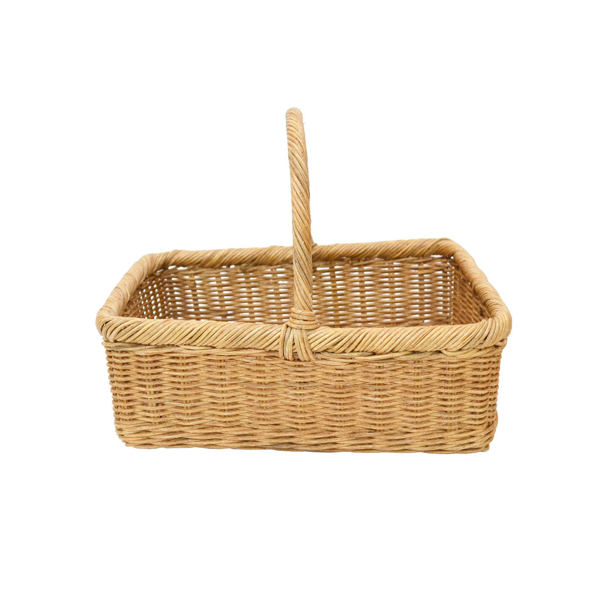 ラタン 浅型 スクエア ねじり手 巻縁 四角 ピクニックかご拍卖