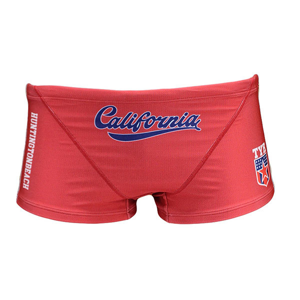 0163 ☆ 新品 未使用 水着 ボクサー 学生 TYR HUNTINGTONBEACH California ☆ エンブレム レッド Mサイズ拍卖
