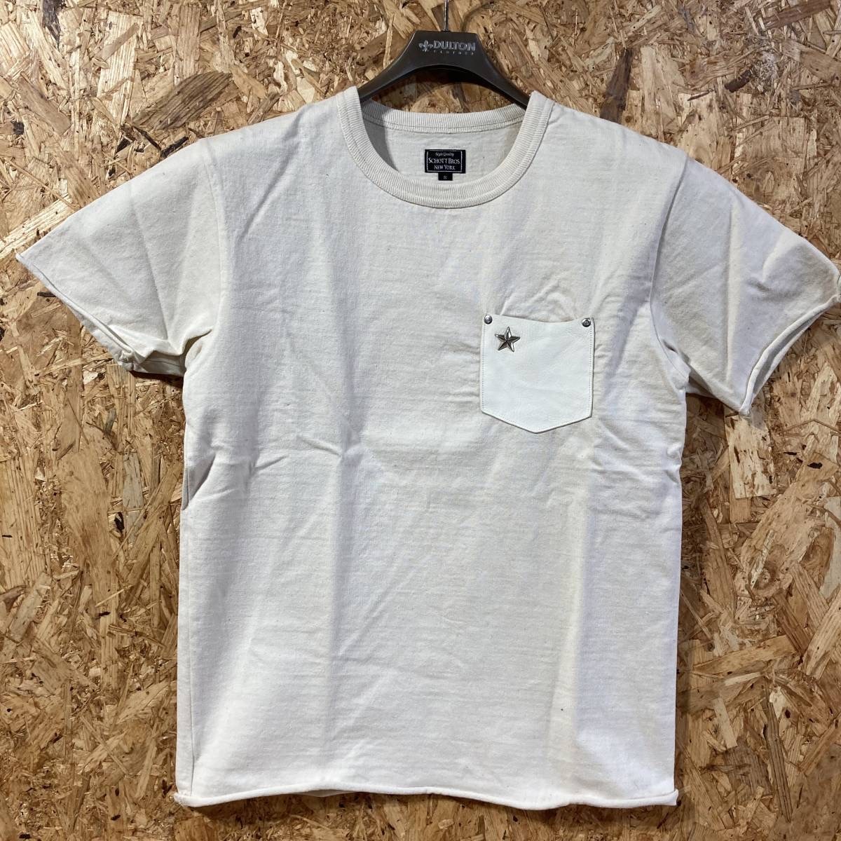 Schott 半袖 Tシャツ S 生成 鹿革 ポケット ディアスキン レザー スター スタッズ ワンスター拍卖