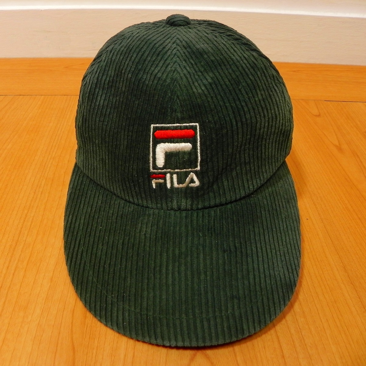 希少 90s 00s オールド 日本製 FILA フィラ 太畝コーデュロイキャップ 帽子 深緑系 レトロ 当時物★即決★h拍卖
