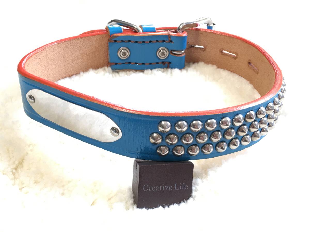 ★同梱お得★♯30-№30・本皮平首輪・青♪拍卖