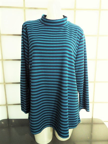Akademy ブルー&パープル ボーダー ハイネック 長袖 M~Lサイズ ポリエステル65% レーヨン30% ポリウレタン5% 新品拍卖