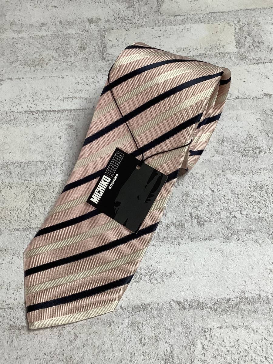 新品ミチコロンドン日本製ネクタイ ストライプ ピンクの可愛いストライプ お買い得サービス シルク100%拍卖