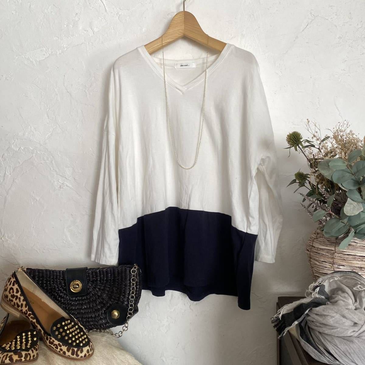 nico and ... *ドロップショルダーバイカラーカットソー* ロングTシャツ/プルオーバー/VネックTシャツ/ オフショルダーカットソー拍卖