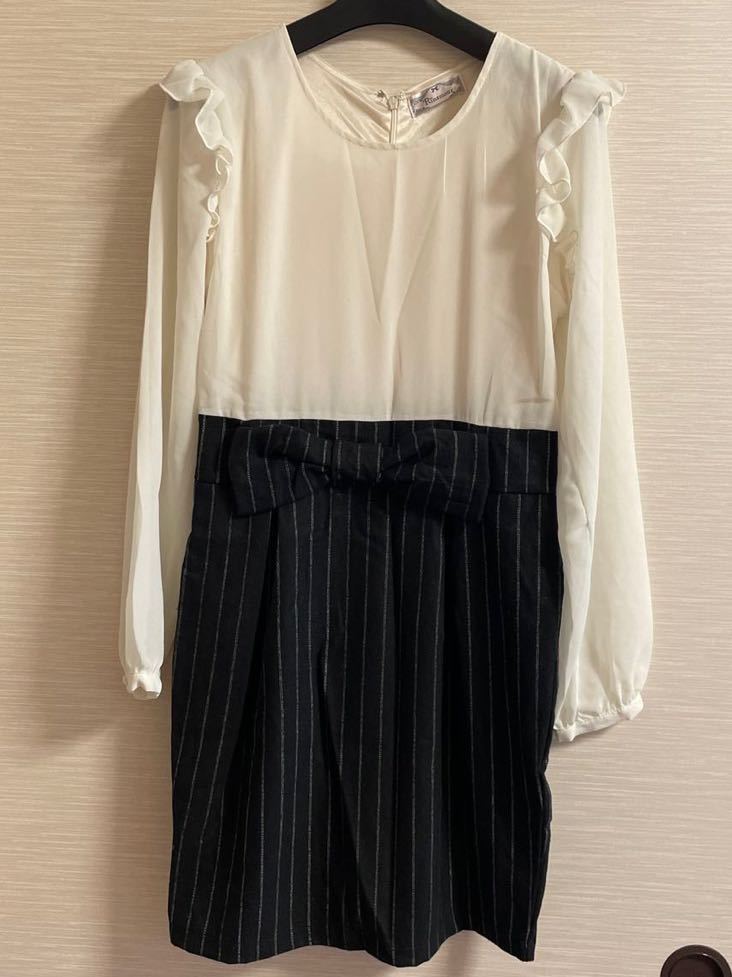 【送料無料】ワンピース Lサイズ 11号 リボン フォーマル 七五三 お食事会 お呼ばれ 卒園式 入学式 卒業式 切り替えデザイン拍卖