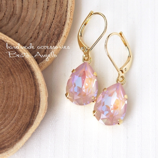 ■+angelo+スワロフスキー 4320のピアス(p-119)Cダスティピンクディライト G ドロップ 一粒 フレンチフック拍卖