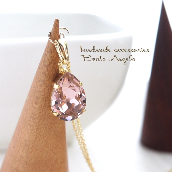 ◇◇+angelo+スワロフスキー 4320のネックレス(n-006)ヴィンテージローズ G ドロップ 一粒 ピンク拍卖