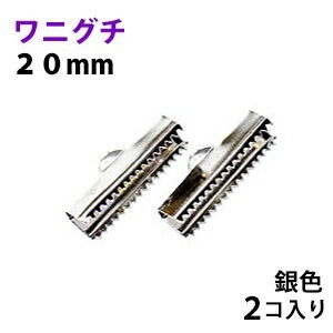 アクセサリーパーツ 金具 ワニグチ 20mm 銀色 シルバーカラー 2コ入り 紐止め リボン留め金具拍卖