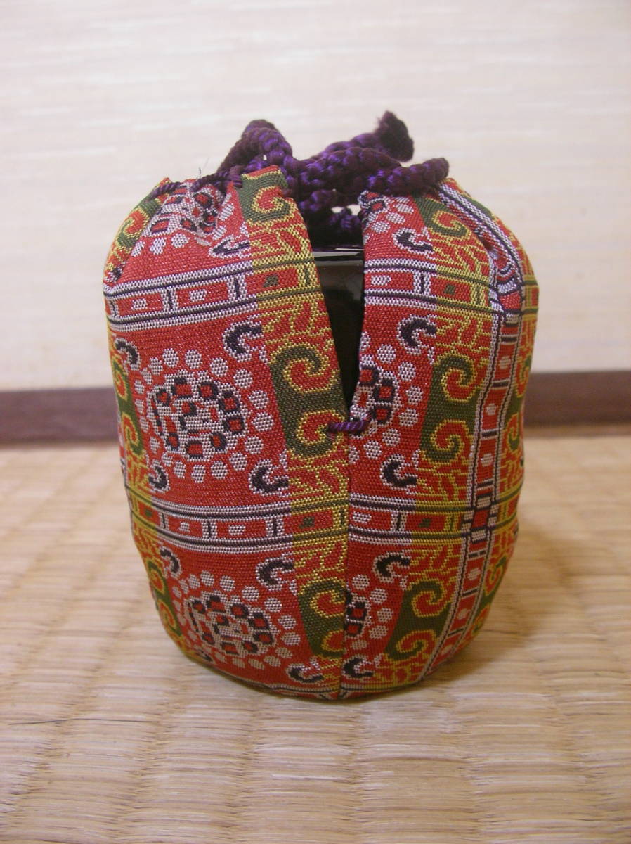 旧家蔵 真塗小棗 薄茶器 名物法隆寺蜀紅錦仕覆(龍村織物製)付 濃茶扱,茶箱 茶道 煎茶道,和室のインテリア,オリエンタル,エキゾチック 利休拍卖