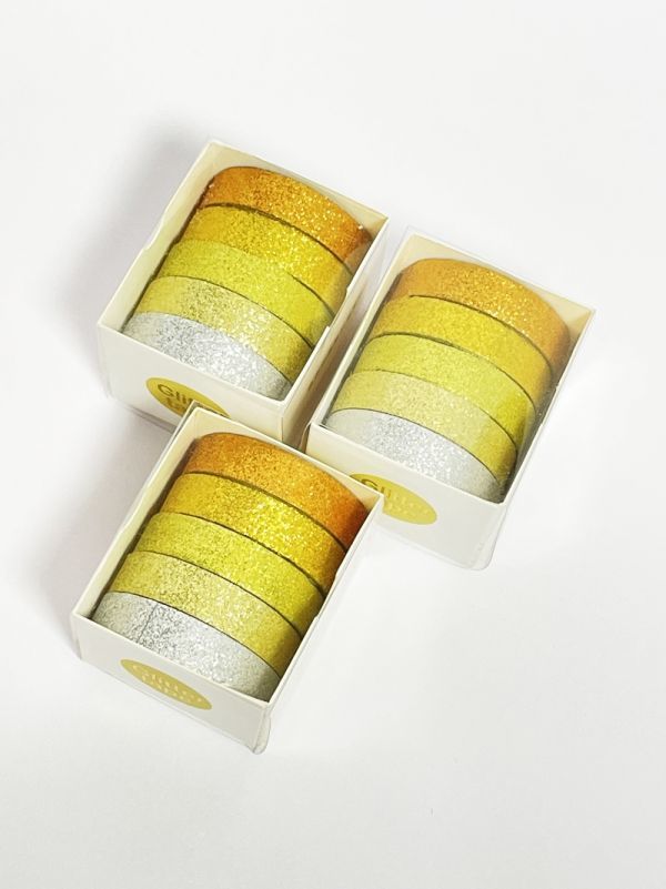 新品 マスキングテープ 可愛い キラキラ 5ピース 3個セット イエロー 黄色 文具 手帳 テープ シール 飾り DIY 文房具拍卖