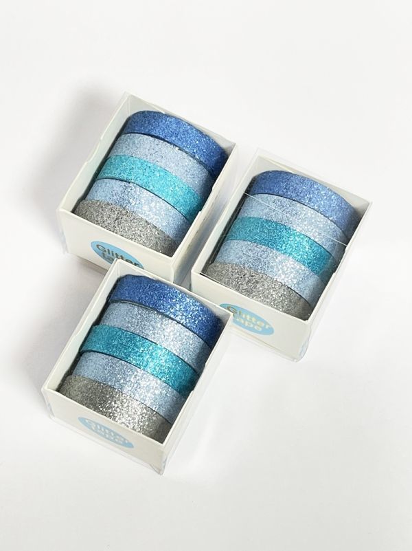 新品 マスキングテープ 可愛い キラキラ 5ピース 3個セット ブルー 青 文具 手帳 テープ シール 飾り DIY 文房具拍卖