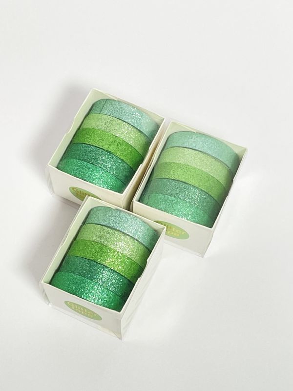 新品 マスキングテープ 可愛い キラキラ 5ピース 3個セット グリーン 緑 文具 手帳 テープ シール 飾り DIY 文房具拍卖