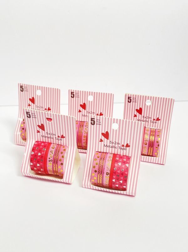 新品 マスキングテープ 可愛い ピンク 赤 5種類 5セット 太さ色々 文具 手帳 テープ シール 飾り DIY 文房具拍卖