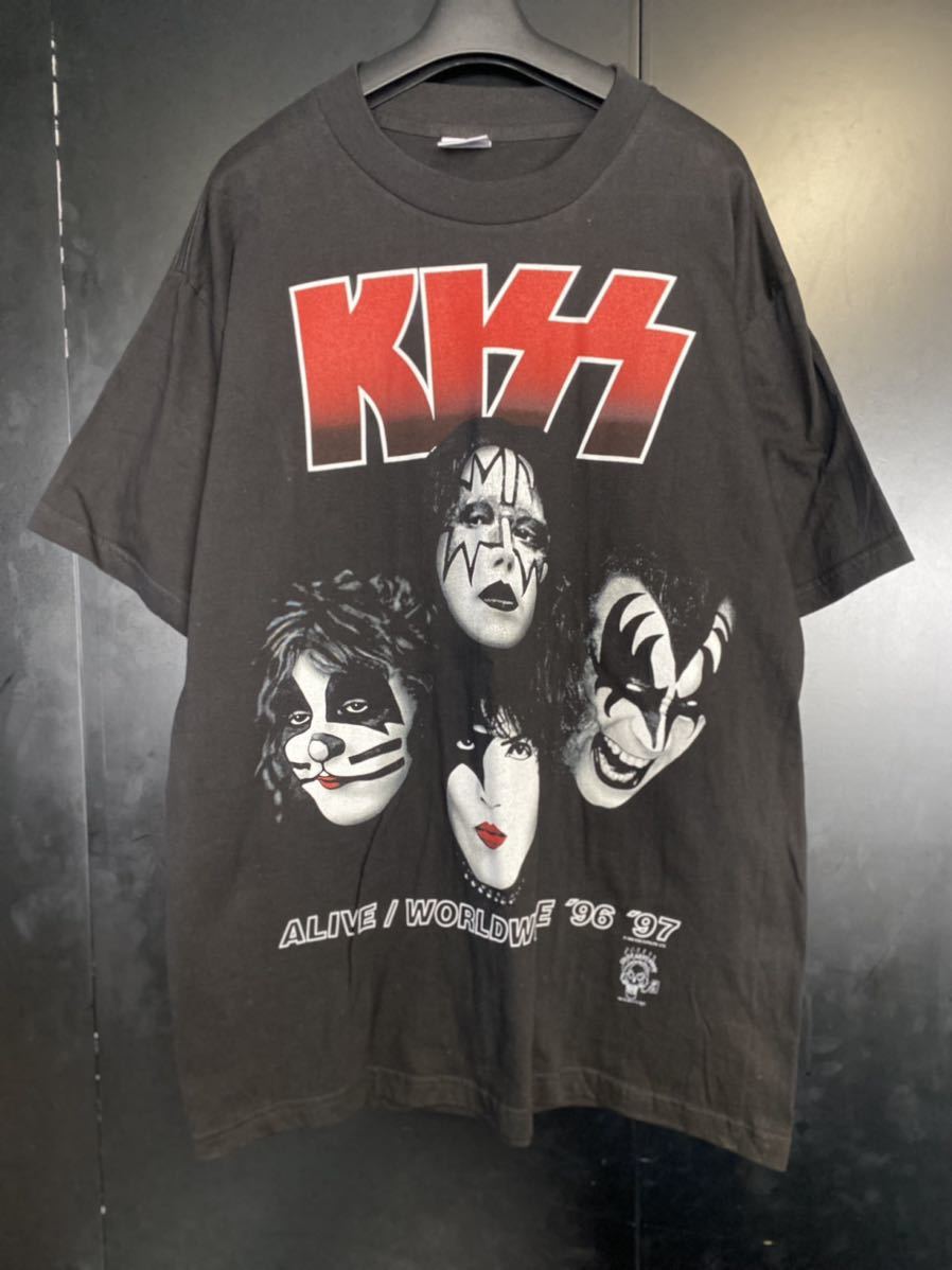 90'S当時物 KISS Tシャツ ヴィンテージ サイズL ブラック コピーライト USA製 ブラック バンドTシャツ METALLICA Kiss オフィシャル拍卖