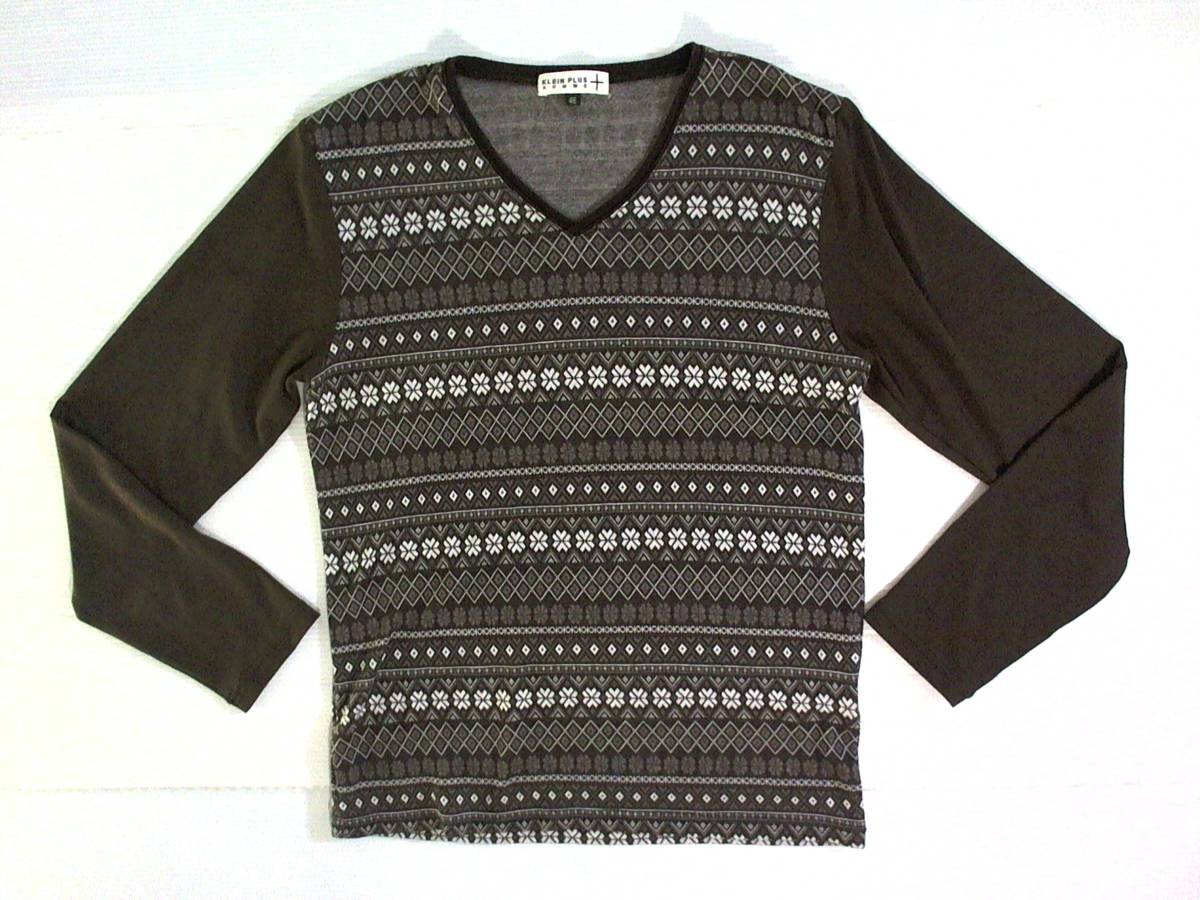 ☆クランプリュス【KLEIN PLUS】Vネック ニット長袖Tシャツ 48 こげ茶 クリックポスト可拍卖