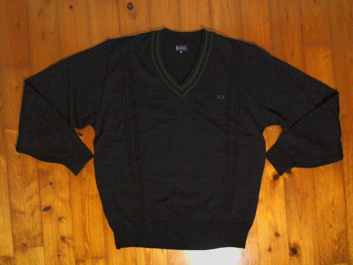 ☆国産・美品☆ヨット【YACHT】生徒用4L 毛&アクリルニット Vネック セーター プルオーバー 濃紺 ネイビー チルデン 拍卖