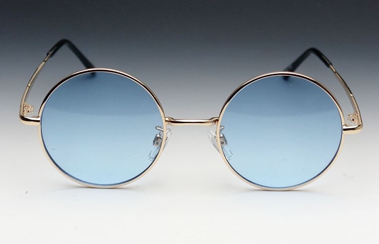 サングラス メンズ レディース 鼻あて 丸目 ラウンド型 メタル ゴールド ライト ブルーレンズ拍卖