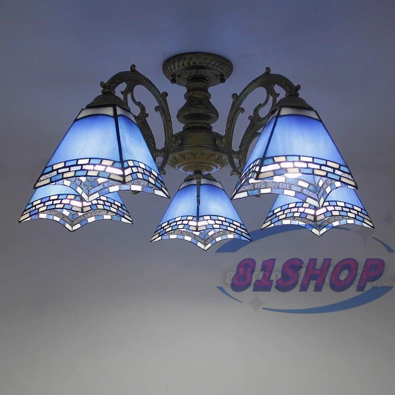 「81SHOP」特売★品質保証 ステンドグラス.ペンダントライト豪華天井照明ステンドグラスランプ ガラス工芸品 5灯拍卖