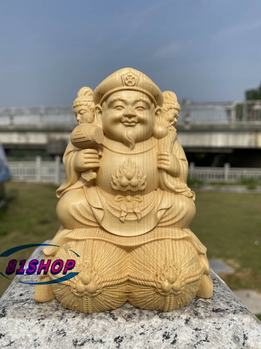 「81SHOP」三面大黒天立像 木彫仏像 精密細工 切金 仏師 仕上げ品 高さ15cm お守り 厄除 供養 開運 置物 仏具 仏像拍卖