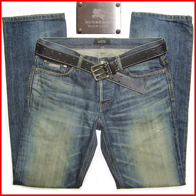 即決★BURBERRY BLACK LABEL★W79≒86㎝ ストレートデニム バーバリーブラックレーベル 廃版 インディゴ ジーンズ 三陽商会拍卖