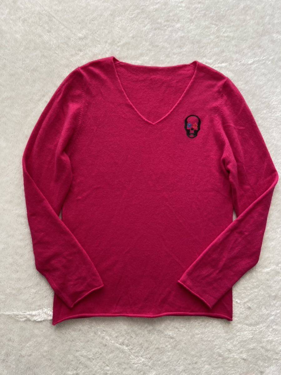 lucien pellat-finet sizeM cashmere 100% ルシアンペラフィネ カシミヤ カシミア メンズ セーター スワロフスキー ピンク Vネック拍卖