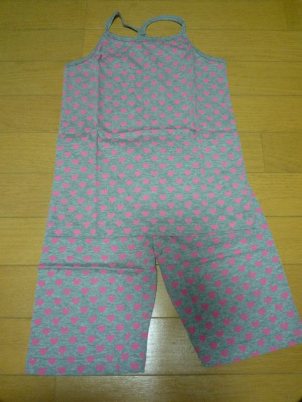 キッズ 夏の部屋着・パジャマ・インナーに♪綿100%ハート柄キャミソール・ハーフパンツ キャミセットアップ杢グレー120送料185円拍卖