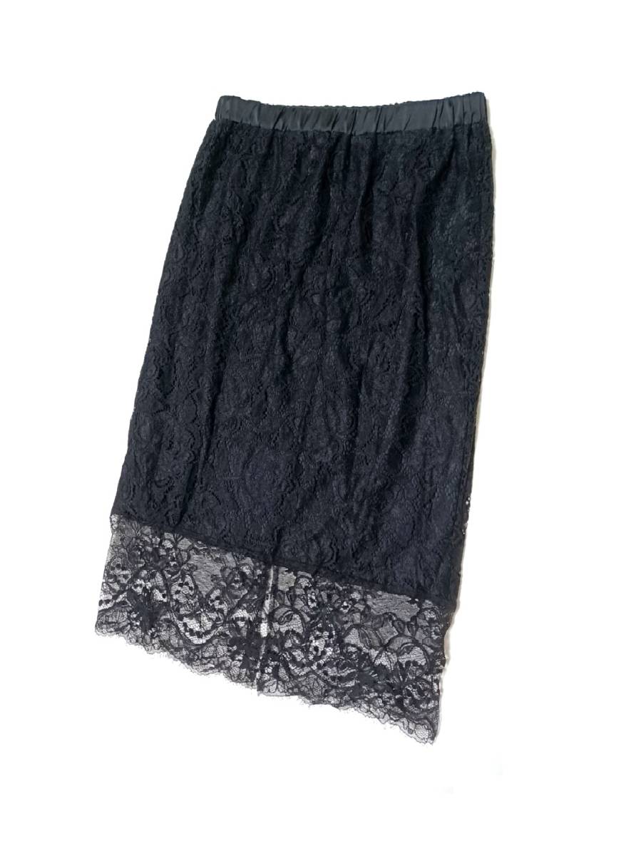 新品 定価2.1万 Noble スピックアンドスパン 総レース スカート 38 黒拍卖