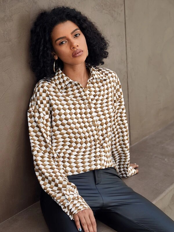 格子縞プリント シャツ ♪拍卖