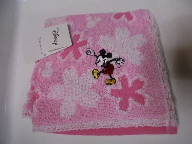 新品 Disney ミッキーマウス 桜柄 タオルハンカチ 綿100%拍卖