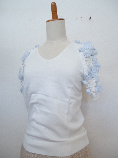 【KCM】eti-12-M★新品★【CHIARA by De'vo/キアラ】レディース 半袖 V首ニット サイズ M オフホワイト系拍卖