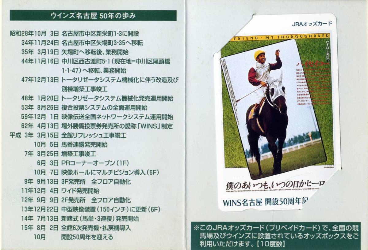 ★JRA 非売品 オッズカード 10度数 ハイセイコー ヒーロー列伝・1 WINS名古屋開設50周年記念 台紙入り 未使用 競馬 即決拍卖
