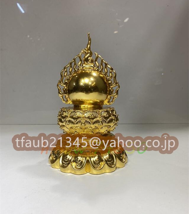 【ケーリーフショップ】 真鍮製 火焔宝珠舎利塔 金剛杵 舎利塔 金箔貼り 高さ20cm拍卖