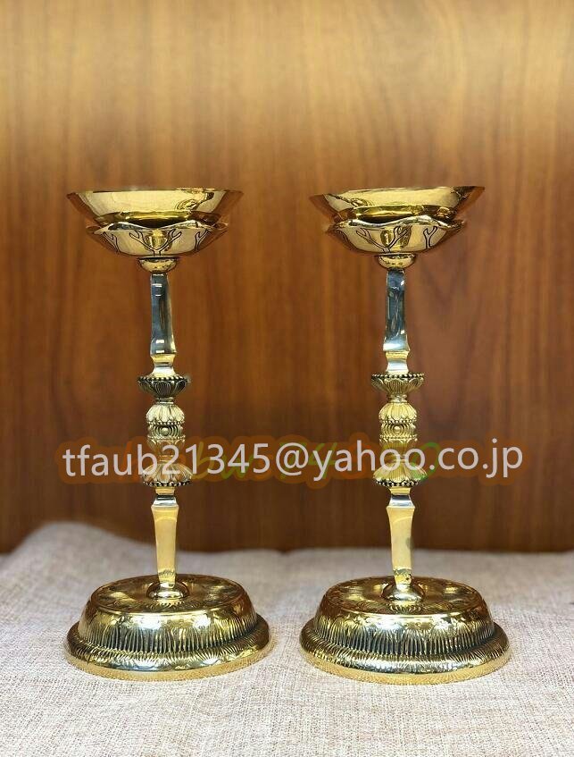【ケーリーフショップ】唐型 独鈷杵 燭台 1対 仏具 磨き仕上げ 真鍮製 高さ21cm拍卖