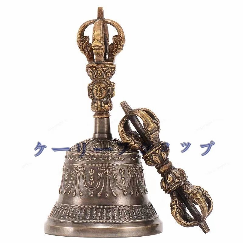 【ケーリーフショップ】手作り 銅製 彫刻 置物 仏具 仏像 仏教 仏教美術 五鈷金剛杵金剛鈴 セット拍卖