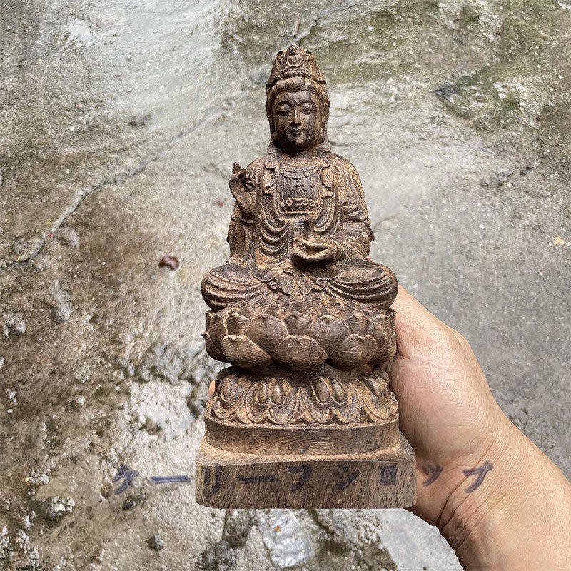 【ケーリーフショップ】観音菩薩 仏教美術 木の雕刻品 木彫り仏像 職人手作り 高さ約: 18(cm)拍卖