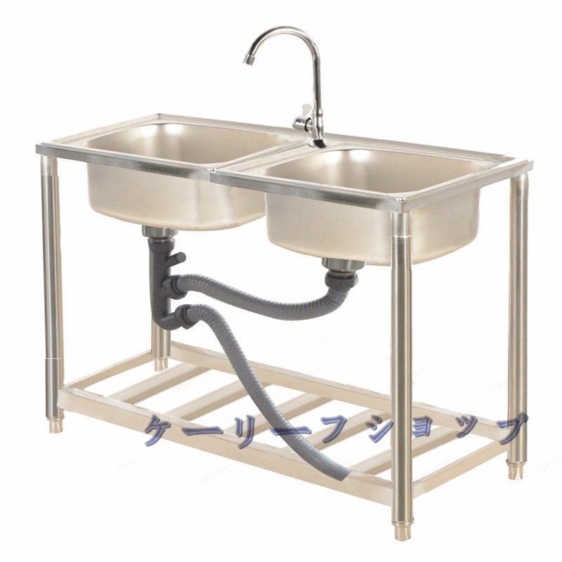 【ケーリーフショップ】ステンレス製流し台 ダブルシンク台所 食器洗いシンク 野菜シンク 肥厚 超大容量 便利 蛇口水栓/スタンド付き拍卖