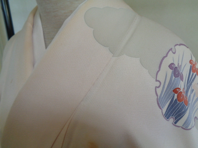 d446-80 訪問着 正絹 広衿 金駒刺繍 金彩 紗綾形地紋様 霞取り花亀甲七宝雪輪文 身丈161センチ 裄67センチ拍卖