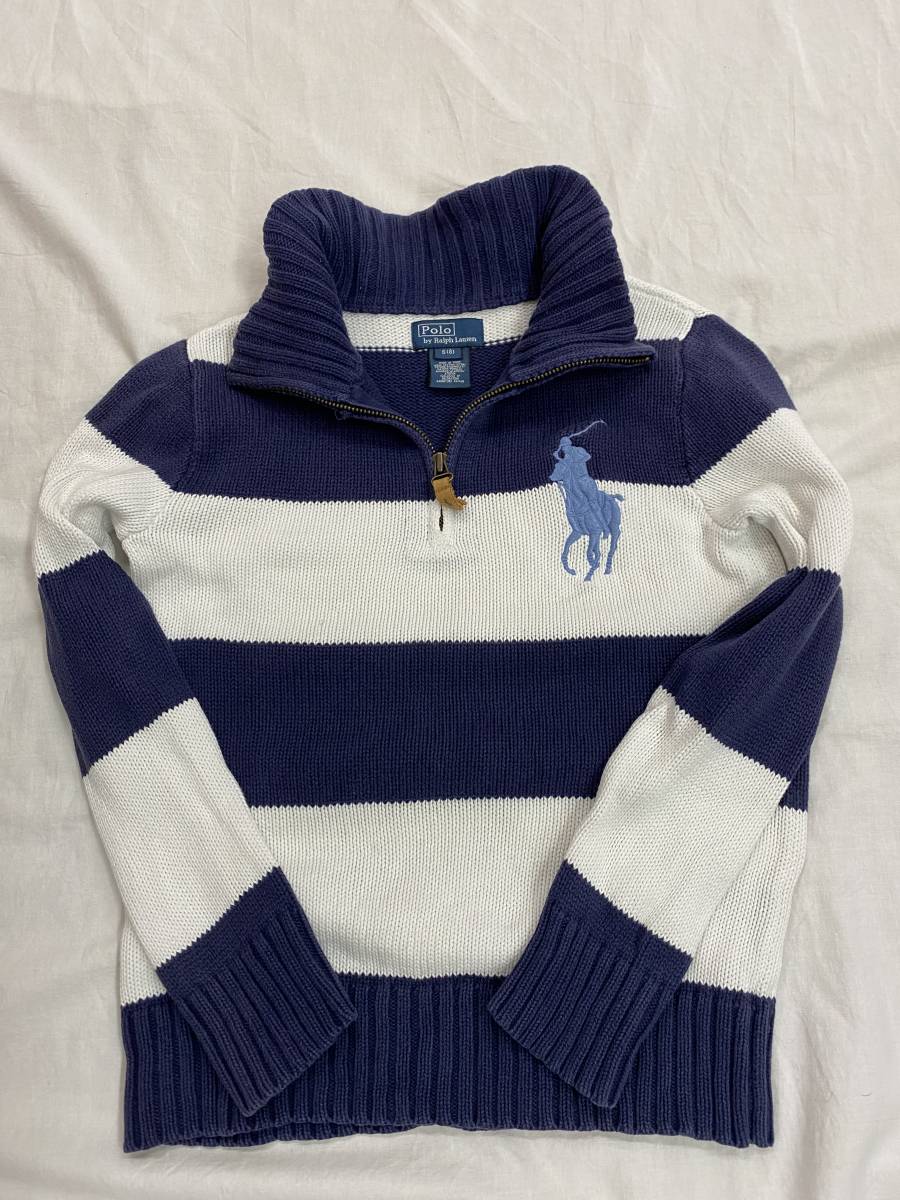 ポロ ラルフローレン 子供 綿ボーダー ジップアップセーター S8拍卖