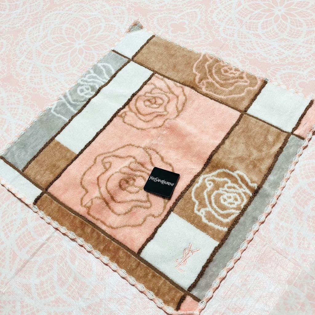 【人気】新品/イヴサンローラン/タオルハンカチ/正規品/未使用/YVES SAINT LAURENT/YSL/ハート/ピンク/タグ付き/レディース/薔薇/バラ/花/1拍卖