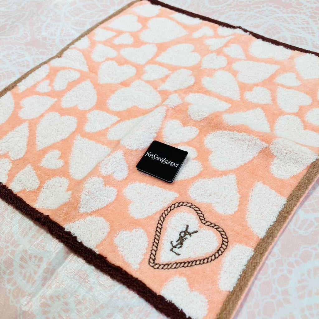 【人気柄】新品/イヴサンローラン/タオルハンカチ/正規品/未使用/YVES SAINT LAURENT/YSL/ハート/タグ付き/サーモンピンク/大判/日本製/2拍卖