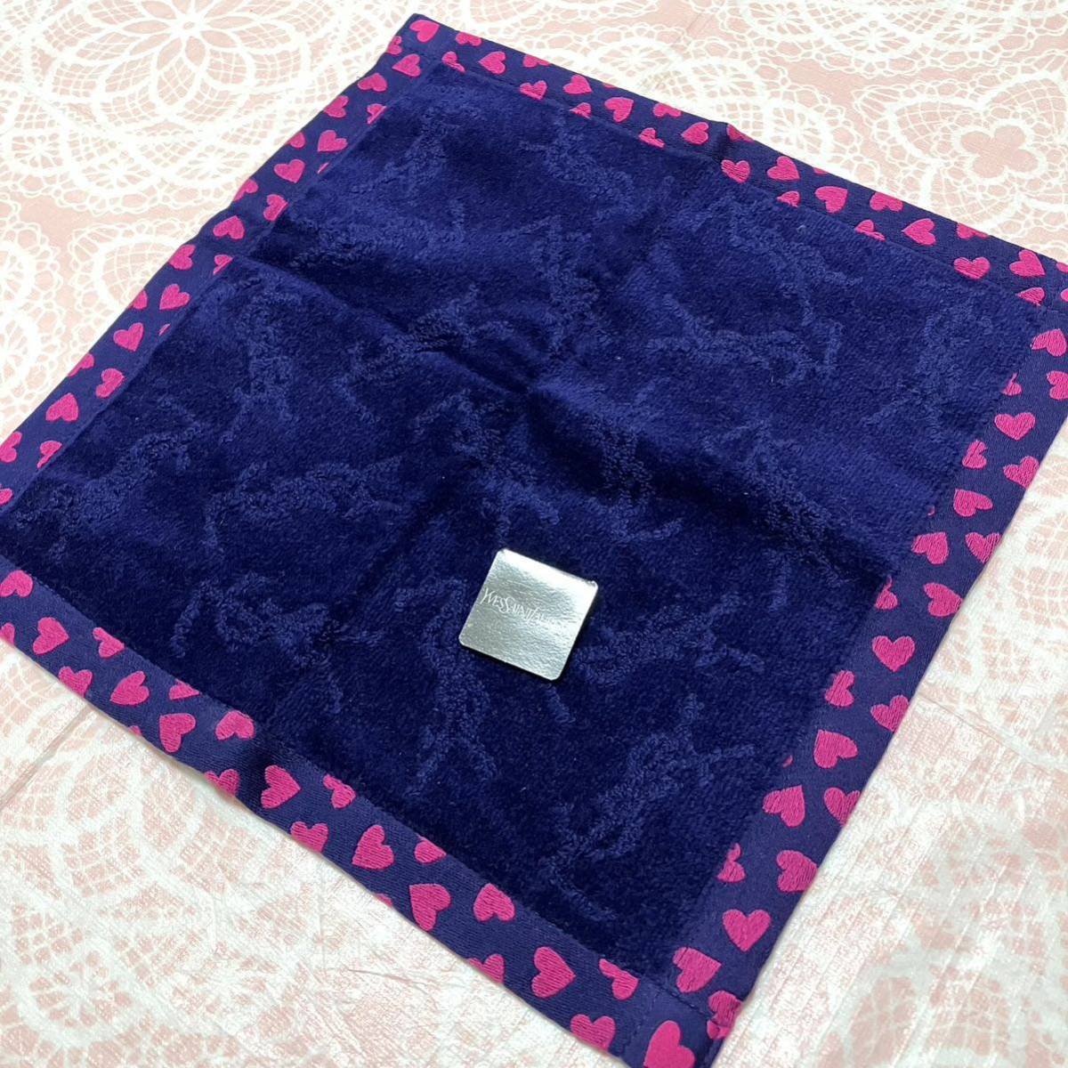 【人気柄】新品/イヴサンローラン/タオルハンカチ/正規品/未使用/YVES SAINT LAURENT/YSL/ハート/タグ付き/レディース/紺色/ネイビー/レア拍卖