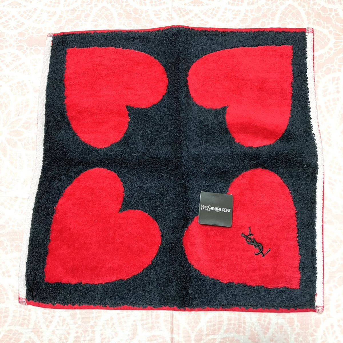 【人気柄】新品/イヴサンローラン/タオルハンカチ/正規品/未使用/YVES SAINT LAURENT/YSL/ハート/タグ付き/レディース/黒/赤/日本製拍卖