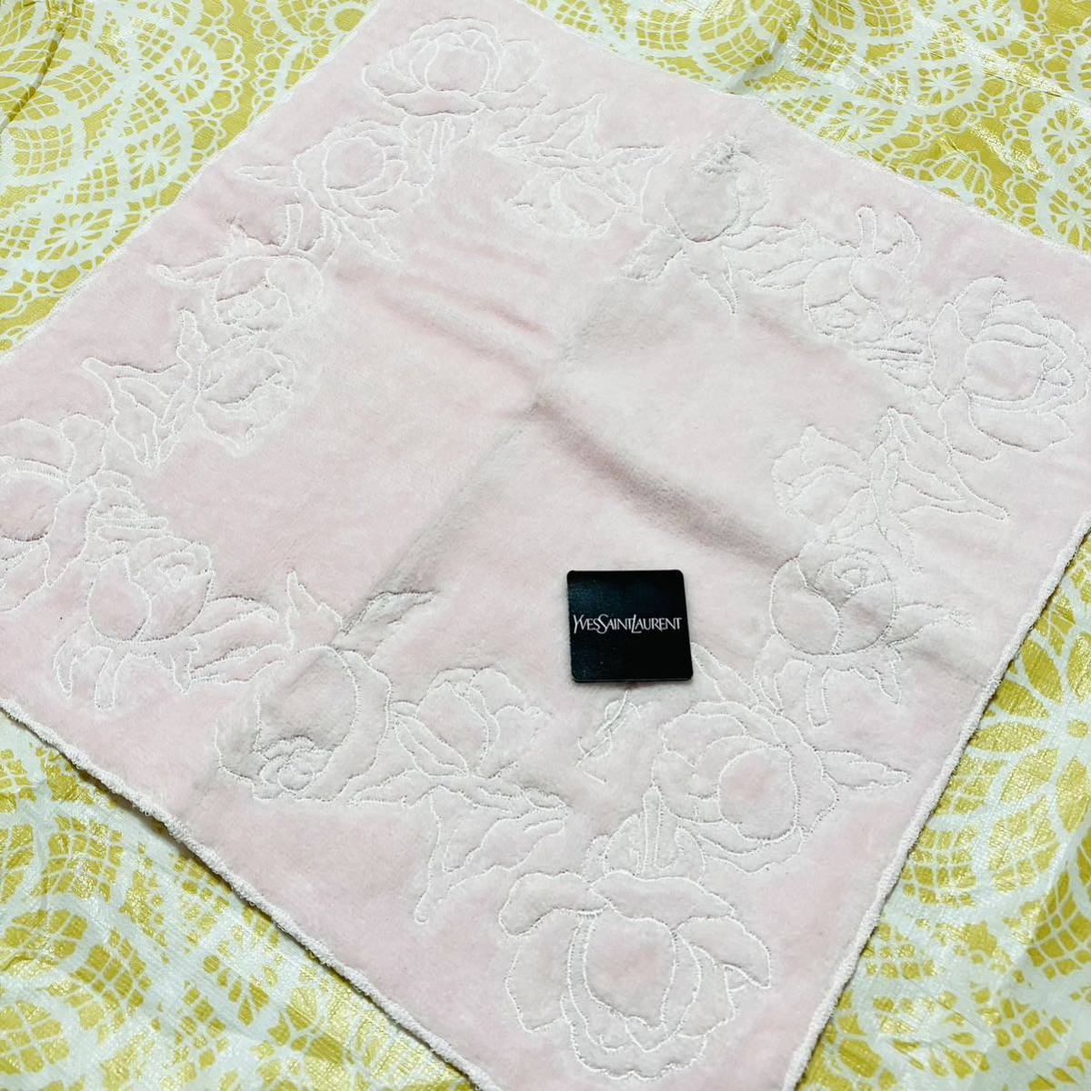 【人気柄】新品/イヴサンローラン/タオルハンカチ/正規品/未使用/YVES SAINT LAURENT/YSL/ハート/タグ付き/レディース/ピンク/バラ/薔薇拍卖