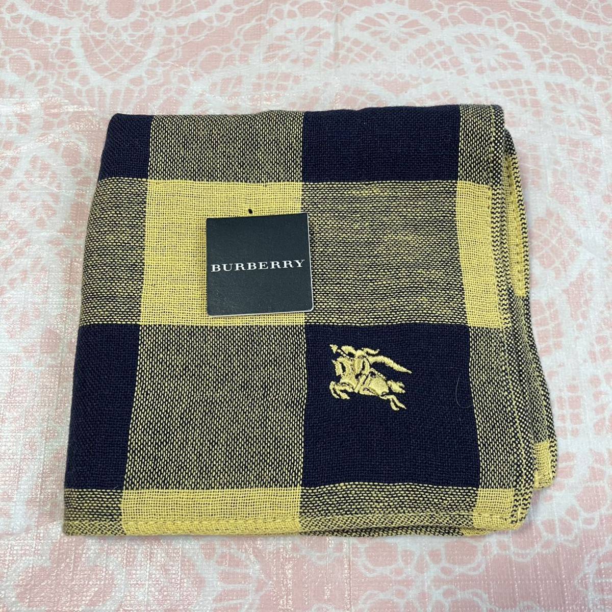 【麻混】新品/BURBERRY/タオルハンカチ/正規品/バーバリー/未使用/即決あり/匿名発送/日本製/ノバチェック/ハンドタオル/黄色/ホースマーク拍卖