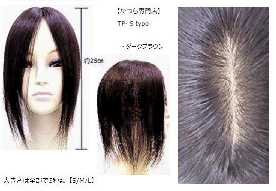 (送料無料) 人毛 100% 部分かつら S-type 25cm ダークブラウン(かつら専門店で安心)トップピース ヘアピース つむじ 薄毛 白髪隠拍卖