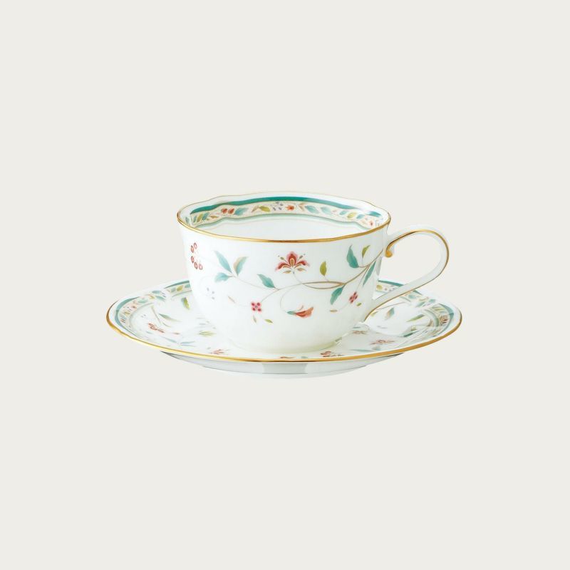 ノリタケ! ☆花更紗・コーヒー碗皿☆ 新品 紅茶 ミルク ラテ エスプレッソ 茶器 ギフト拍卖